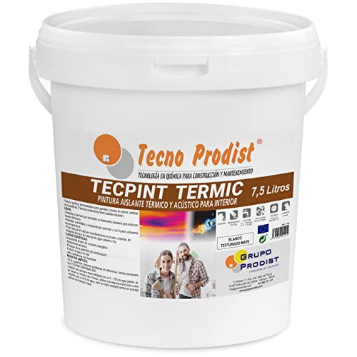 TECPINT TERMIC von Tecno Prodist - (7,5 Liter) Innenfarbe auf Wasserbasis, mit Wärme- und Schalldämmung - Feuchtigkeitsschutz - Wände und Decken - Superweiß - Einfache Anwendung - Geruchlos (WEISS)