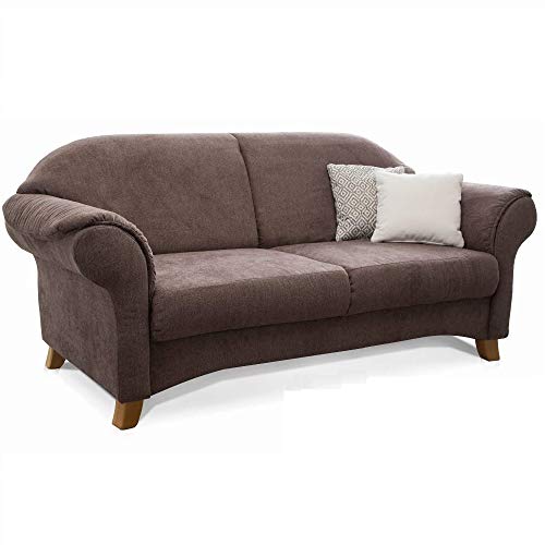 Cavadore 3-Sitzer Sofa Maifayr mit Federkern / Kleine Couch im Landhausstil mit Holzfüßen / 194 x 90 x 90 / Braun