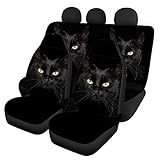 UOIMAG Autositzbezug mit schwarzer Katze, vollständiges Set mit 4 Autositzbezügen, Autositzschoner, Vordersitzbezug, Rückenlehnenschutz, universelle Passform
