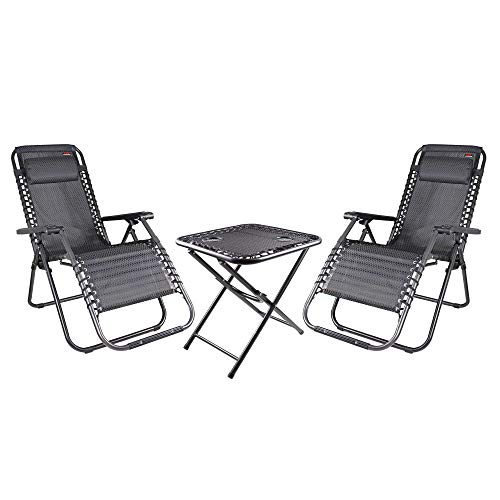 LINDER EXCLUSIV LEX 3-TLG. Relax-Set Campingmöbel-Set: 1 Faltbarer Tisch + 2 Klappstühle - Bequeme Gartenmöbel by (Grau)