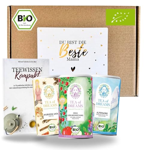 Tee Geschenkset 'Beste Mama' – 3 Bio-Tees & 48-seitiges Magazin 'Teewissen Kompakt' – Einzigartiges Dankeschön Geschenk für Tee-Liebhaber