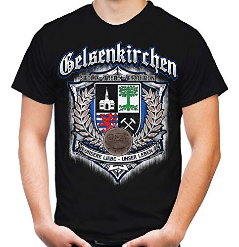 Für Immer Gelsenkirchen Männer und Herren T-Shirt | Sport Fussball Schalke 04 Knappen S04 Stadt Fan (3XL, Schwarz Druck: Bunt)