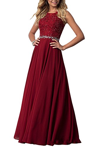 CLLA dress Damen Chiffon Spitze Abendkleider Elegant Brautkleid Lang Festkleid Ballkleider(Burgund,34)