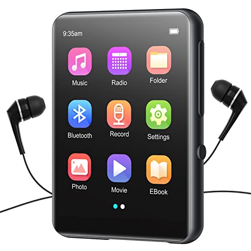 32GB MP3 Player Bluetooth 5.0, HiFi Verlustfreier Ton Musik Player mit Lautsprecher, Voice Recorder, FM Radio, 2.4 Zoll Voller Touchscreen Gehäusekörper aus Metall MP3, Unterstützt bis zu 128 GB