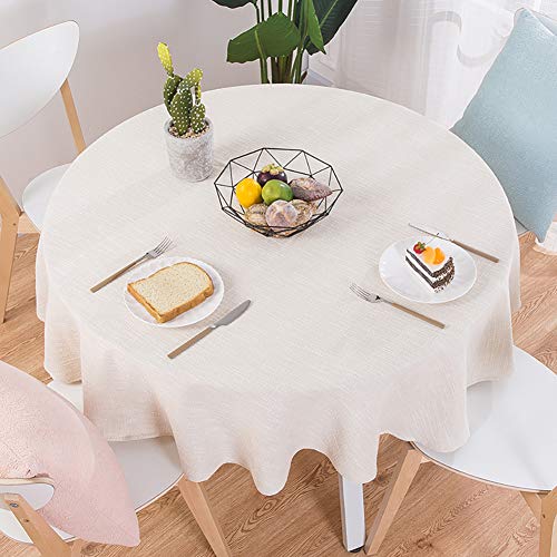 Baumwolle Leinen Tischdecke, Modernen Einfache Runden Esstisch Tischtuch tischwäsche, Textur Natürlichen Hohe Farbe Beige Durchmesser 160cm