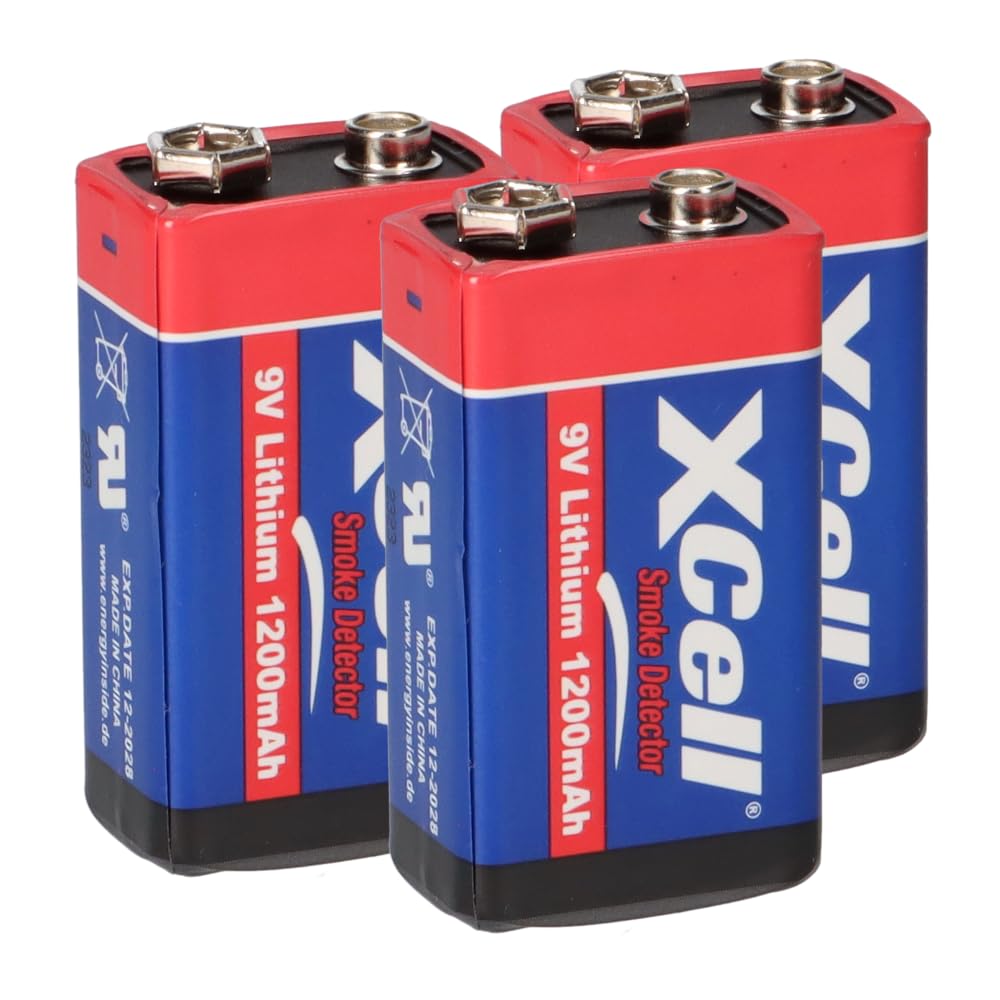 3X Batterie Lithium 9 Volt Block 1200mAh, 9v E-Block (U9VL, CR-9V, 6LR61) 10 Jahres Batterie ideal für z.B. Rauchmelder, Feuermelder, Messgeräte, Mikrofone u.v.m. AKKUman Set (3 Stück)
