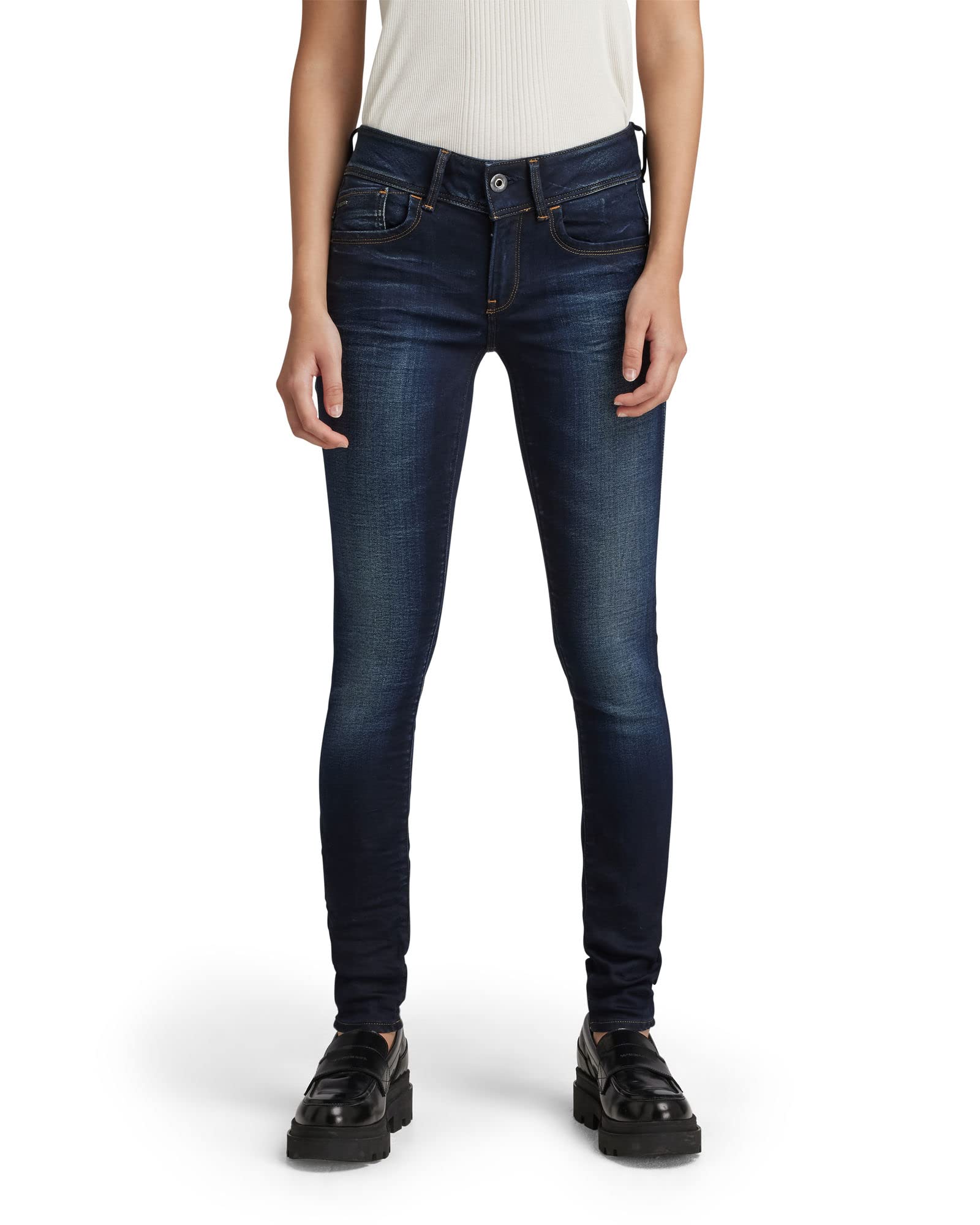 G-STAR RAW Damen Lynn Mid Waist Skinny Jeans, Blau (medium aged 60885-6131-071), 33W / 30L