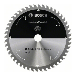 Bosch Kreissägeblatt Standard for Wood für Akkusägen 184x1.6/1.1x20, 48 Zähne