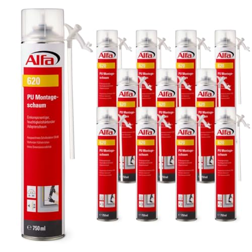 Alfa 12x Einkomponentiger, feuchtigkeitshärtender Adapterschaum, Montageschaum, 750 ml Dose (12x 750 ml)