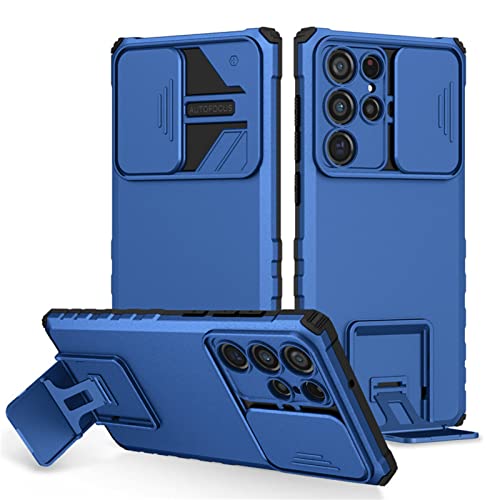 LTLJX Schutzhülle für Samsung Galaxy S22/S22 Plus/S22 Ultra, robuste Schutzhülle mit Schiebe-Kamera-Abdeckung, integriertem Ständer, kratzfeste TPU-Stoßstange, stoßfeste Schutzhülle, Blau, S22 Ultra