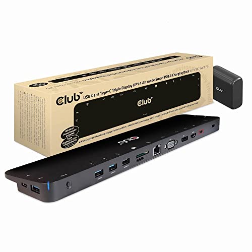 Club3D CSV-1565 Dockingstation USB Gen1 Typ-C Dreifach-Display DP1.4 Alt-Modus Smart PD3.0 mit 100-Watt-Netzteil