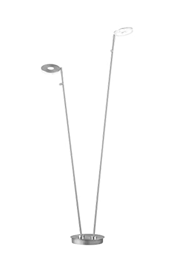 Fischer & Honsel LED Stehleuchte Dent 2-flammig, Stehlampe dimmbar in 3 Stufen oder stufenlos über Taster, 2700 – 4000K, Nickelfarben matt & Chromfarben, Höhe: 135cm
