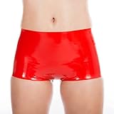 Rubberfashion Latex Hotpants Schritt offen - sexy Rubber Hose - Latex Slip Frau mit Loch - Latex Dessous Pants für Damen rot 0.4mm L