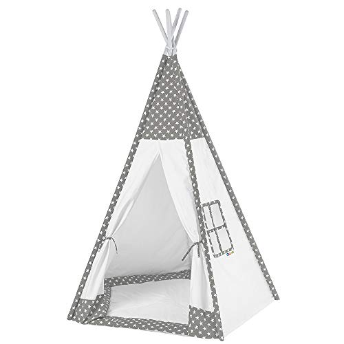 Howa Tipi Zelt für Kinder Sterne grau / weiß incl. Bodenmatte, 185 hoch 8512