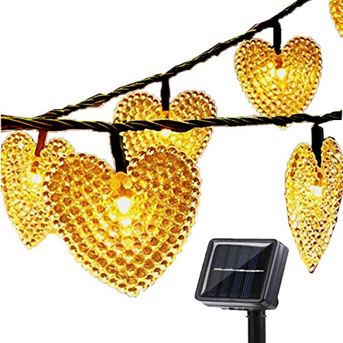 Solar Lichterkette Garten,KINGCOO 20ft 30LEDs Romantisch Liebe Herzform Wasserdicht Weihnachten Solar Sternenhimmel Schnur Lichter mit 8 Modi für Halloween Hochzeit Party(Warmweiß)