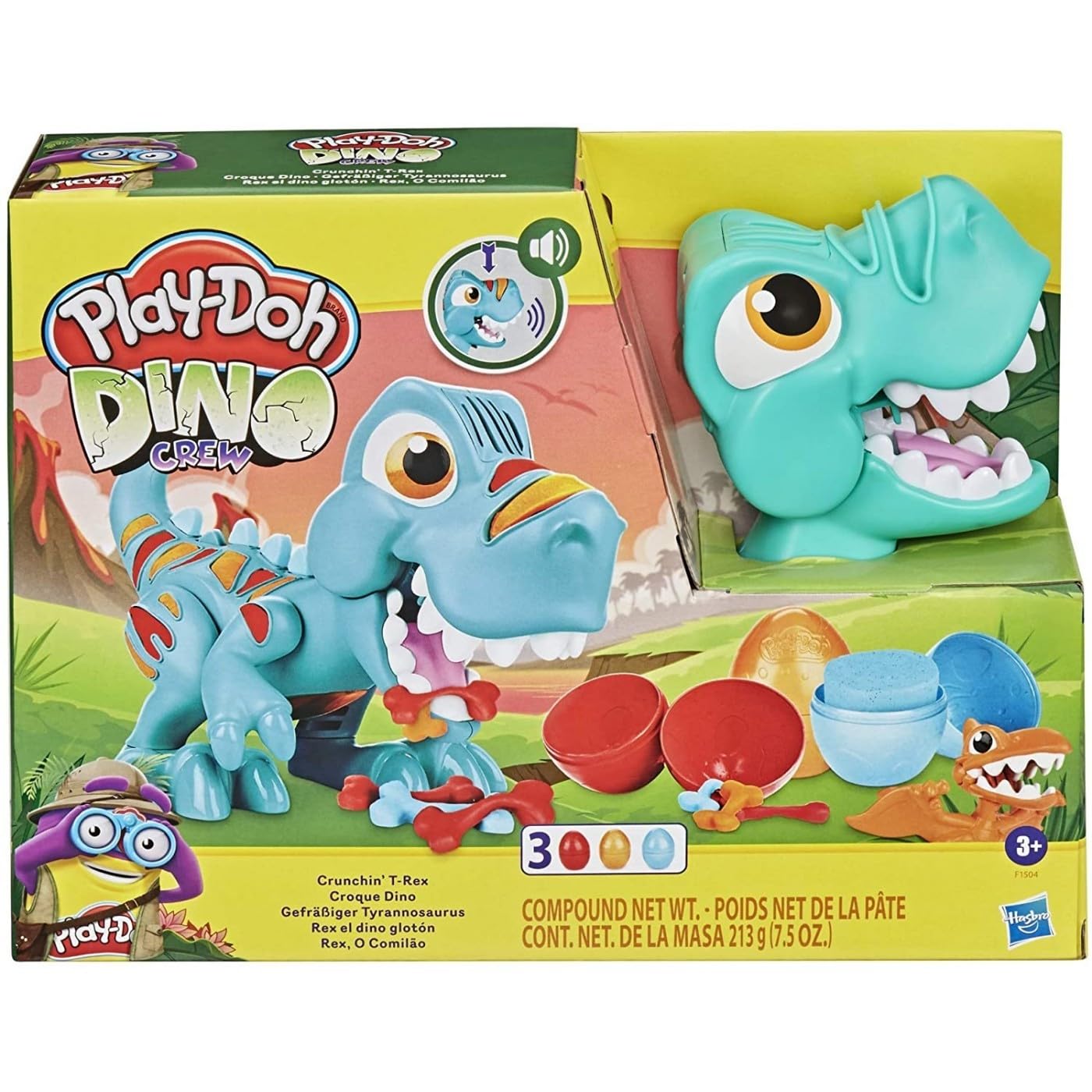 Play-Doh Dino Crew Gefräßiger Tyrannosaurus, Spielzeug für Kinder ab 3 Jahren mit lustigen Dinogeräuschen und Eiern a 70 g, No Color, One Size