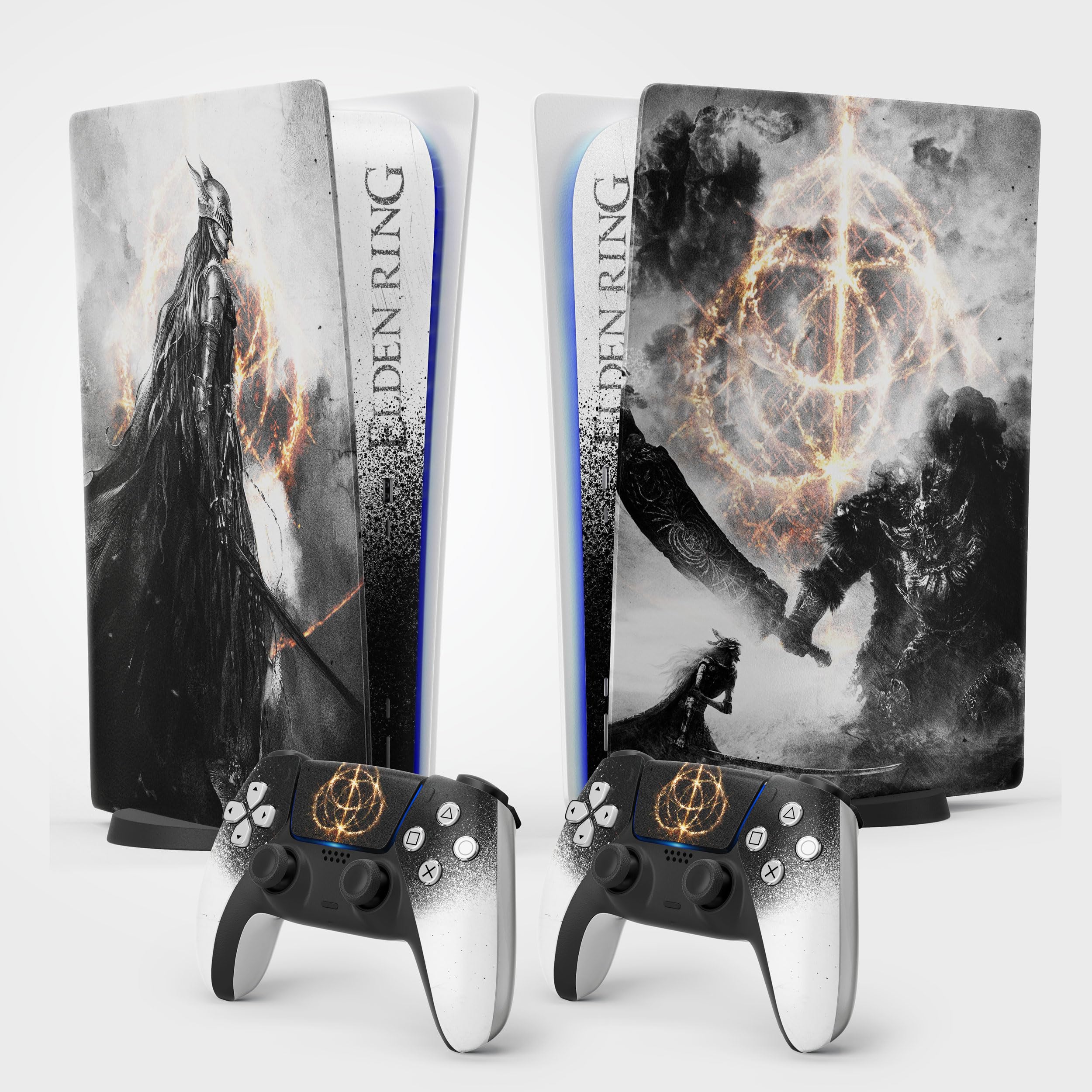 PS5 Skin Sticker Kreis von Elden, Aufkleber für Playstation 5r, Konsole und Controller, Standard Edition Disc, MALENIA Skin (2 Controller)