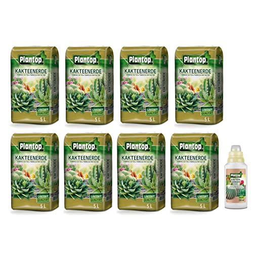 PLANTOP 40 Liter Kakteenerdest Kaktuserde Nährstofferde Sokkulentenerde + 250 ml Kakteendünger flüssig