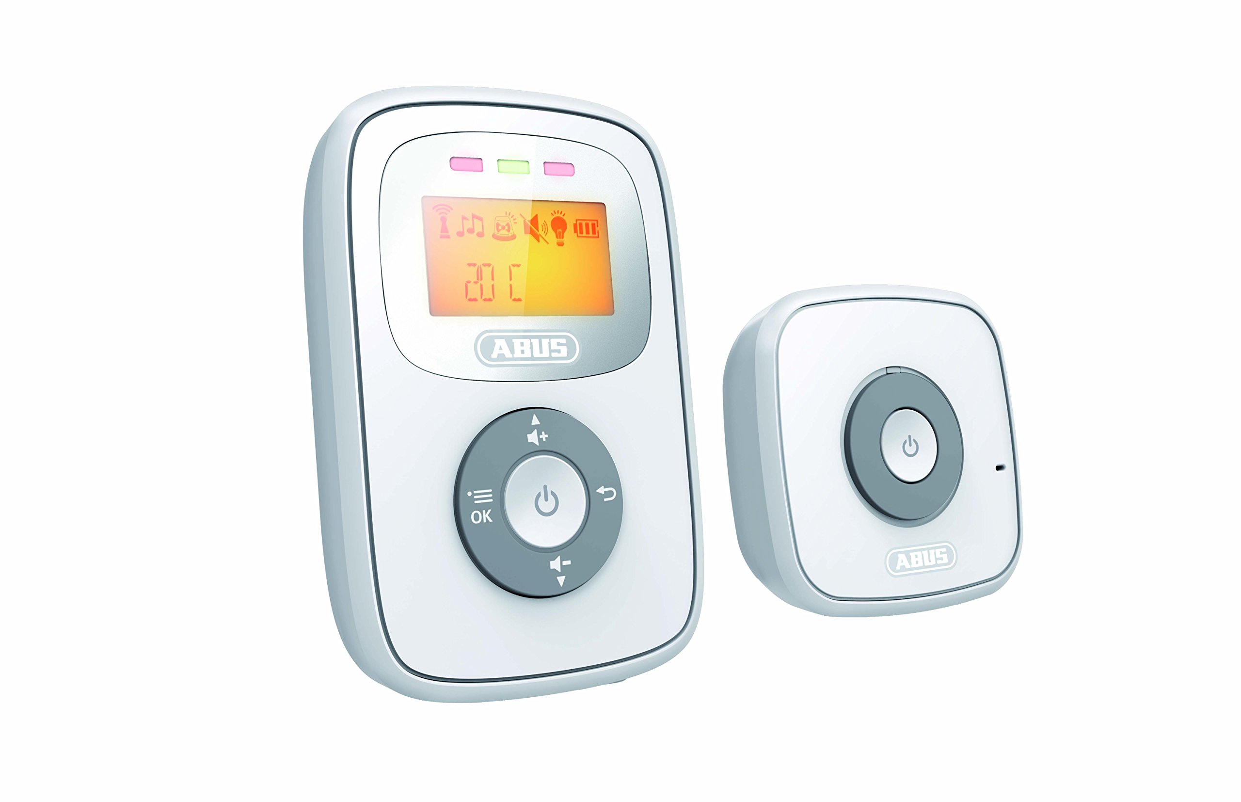 ABUS Babyphone Tom mit Temperatur-Sensor | beleuchtetes Display | 300m Reichweite | schnurlos | Akku | weiß | 73126