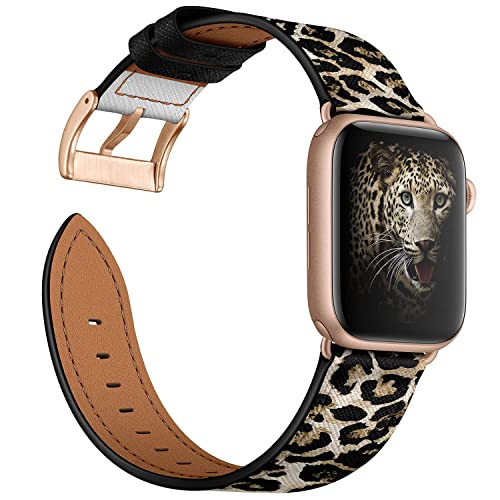 Arktis Lederarmband kompatibel mit Apple Watch (Apple Watch Ultra 1/2 mit 49 mm) (Series 7 8 9 mit 45 mm) (Series SE 6 5 4 mit 44 mm) (Series 3 2 1 mit 42 mm) Wechselarmband [Echtleder] - Leopard