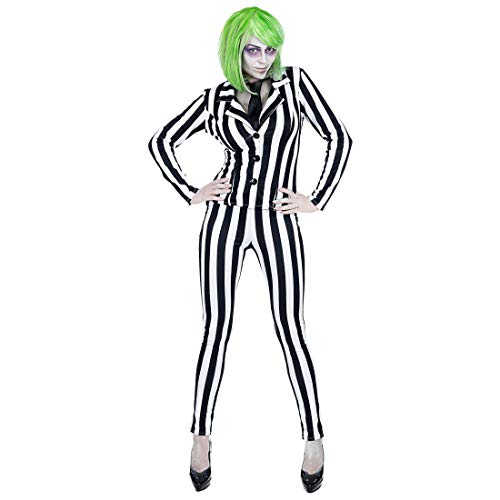 Amakando Gestreifter Hosenanzug Geist / Schwarz-Weiß in Größe S (34/36) / Enganliegendes Damen-Kostüm Joker / Passend gekleidet zu Fasching & Karneval