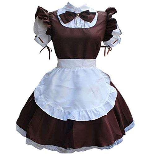 Dantazz Damen Kleid Maid Cosplay Costume French Maid Dress Maid Uniform Minikleid Hausmädchen Kostüm Halloween Karneval Festlich Party Kostüme (Braun, XXXL)