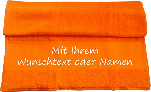 Druckreich Badetuch mit Ihrem Wunschtext oder Namen 140 x 70 cm/Fb. Orange