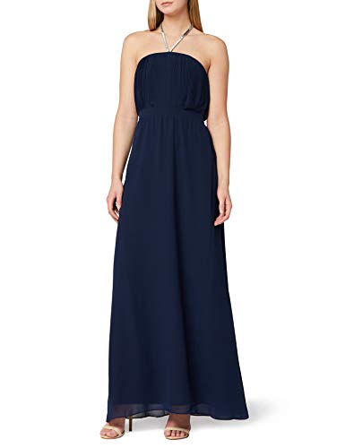 TRUTH & FABLE BM Bling Halter Pleat Maxi Partykleid, Blau Blue), 38 (Herstellergröße: Medium)