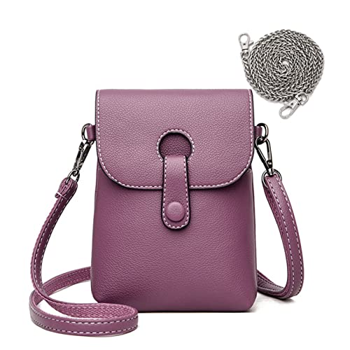 Handy Schultertasche Damen Handytasche zum Umhängen Klein Umhängetasche Handy Crossbody Brieftasche Leder mit Kette Handyhülle für iPhone 13/13 Pro Max/12 Pro/12/11, Samung S21/S20/S10 (Lila)