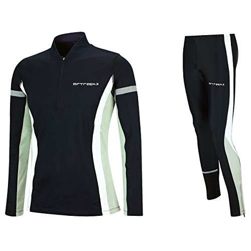 Airtracks Winter Funktions Laufset/Thermo Laufhose Lang + Thermo Laufshirt Langarm/Atmungsaktiv/Reflektoren - schwarz - S - Herren