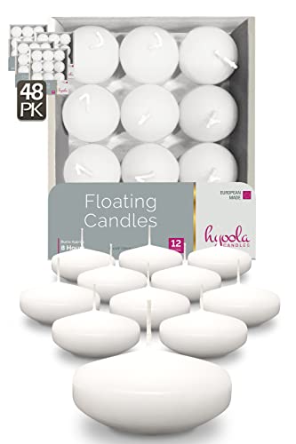 Hyoola Premium Schwimmkerzen in Weiß, Packung mit 48 Stück - Brenndauer 8 Stunden - Schwimmende Kerzen mit 75 mm - In Europa Hergestellte Wasserkerzen