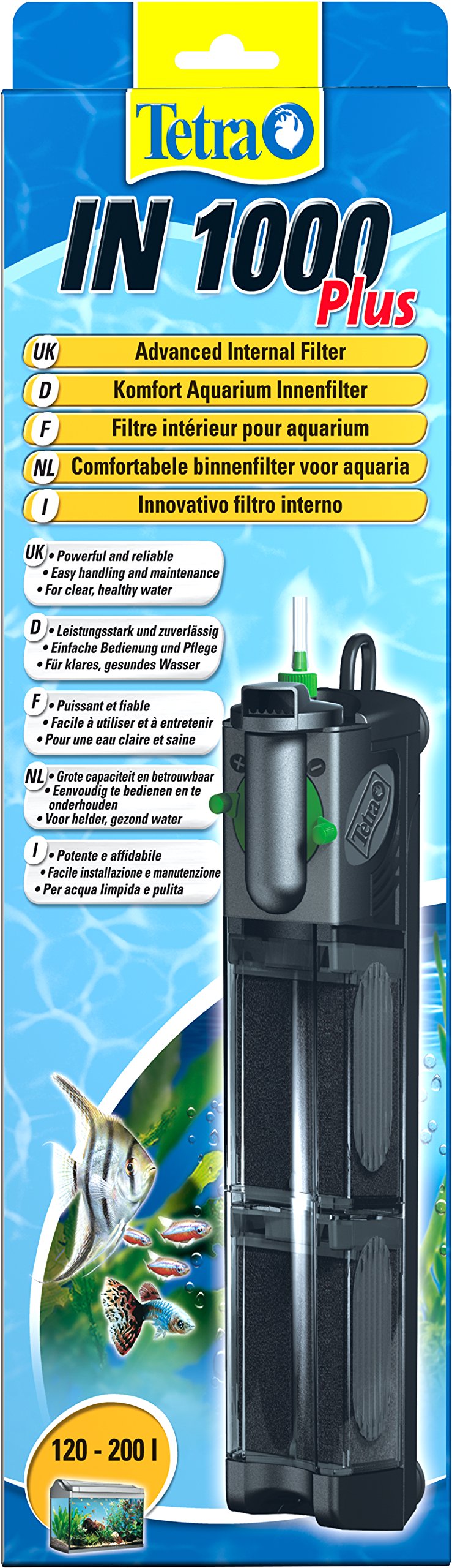 Tetra IN 1000 plus Aquarium Innenfilter - Filter für klares und gesundes Wasser, mechanische, biologische und chemische Filterung, geeignet für Aquarien mit 120 - 200 Liter