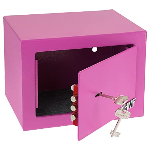 HMF 49216-15 Safe Tresor klein mit Schlüssel, Möbeltresor | 23 x 17 x 17 cm | Pink