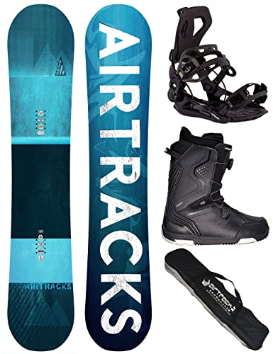 AIRTRACKS Snowboard Set Board Blue Drifter Wide Hybrid Rocker 155 + Snowboard Bindung Master + Boots Strong ATOP 44 + Sb Bag