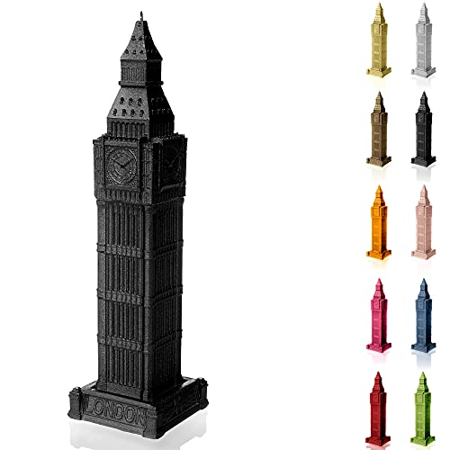 Candellana Kerze Big Ben | Höhe: 32,8 cm | Black Metallic | Brennzeit 70h | Handgefertigt in der EU