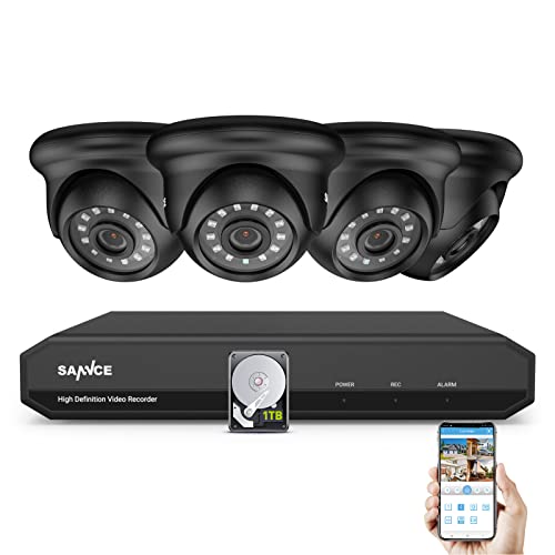 SANNCE 8CH 1080P Sicherheitskamerasystem 5-in-1 CCTV-DVR-Videorecorder mit 6 kabelgebundenen Kameras mit 1 TB Festplatte, 100 Fuß Nachtsicht, Bewegungsalarm, Fernzugriff, IP66 wasserdicht