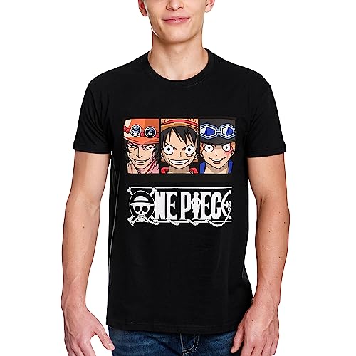 Elbenwald One Piece T-Shirt mit Crew Motiv für Anime Fans Herren Damen Unisex Baumwolle schwarz - L