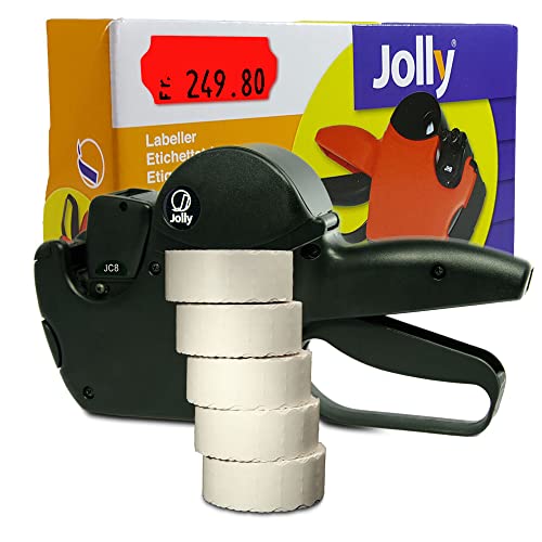 Preisauszeichner Set: Datum Etikettierer Jolly C8 für 26x12 inkl. 7.500 HUTNER Preisetiketten - leucht-rot permanent | etikettieren | HUTNER
