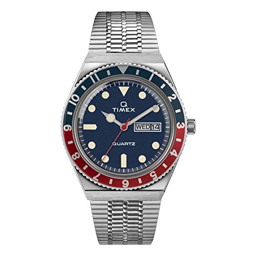 Timex Men's Q Reissue 38mm Stainless Steel Bracelet Watch, Stainless Steel/Blue (TW2T80700), One Size