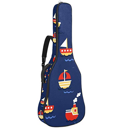 Gitarren-Gigbag, wasserdicht, Reißverschluss, weich, für Bassgitarre, Akustik- und klassische Folk-Gitarre, Boote, blauer Hintergrund