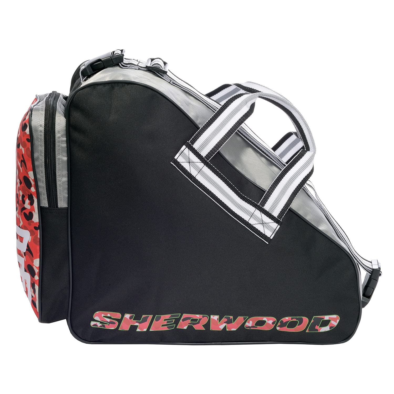 Sherwood - Skatebag Code Series I Schlittschuhtasche mit Henkeln I Eishockey-Bag mit Reisverschluss & praktischen Fächern I inkl. verstellbarem Trageriemen I schwarz-rot, ca. 42x15x37 cm