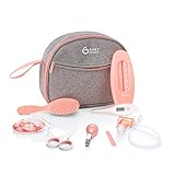 Babymoov Baby-Kulturtasche - Pflege-Set, für Babys, 9-teilig, mit digitalem Fieberthermometer, Nasensauger, apricot