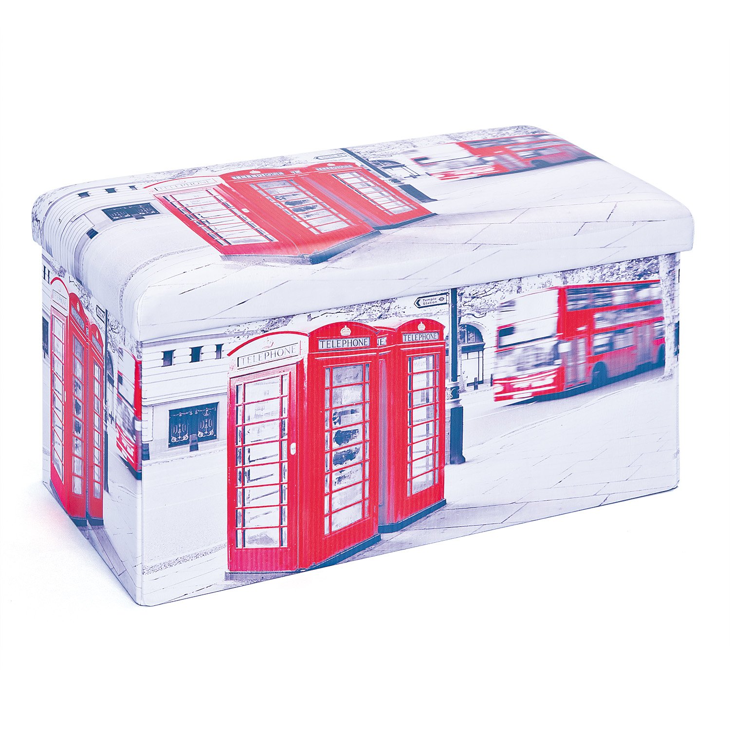 Inter Link – Aufbewahrungsbox mit Deckel – Groß - Faltbox – Waschbare Boxen - Polyurethan – Kunstleder – Viel Stauraum - Für Kleidung, Spielzeuge – Stauraum – 76 x 38 x 38 cm – London Druck – Setto