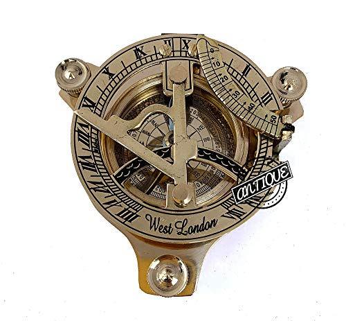 Seefahrtskompass, handgefertigt, viktorianisch, glänzendes Messing, Sonnenuhr, Kompass, Taschenwanderung/Tracking für Bruder