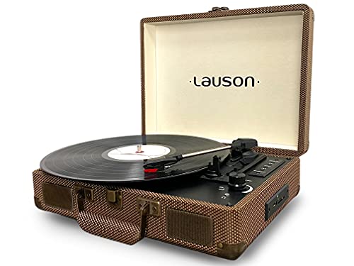 Lauson CL614 Vinyl-Plattenspieler mit 3 Geschwindigkeiten, Bluetooth-Plattenspieler mit integrierten Lautsprechern mit USB/SD, Auto-Stop, Kopfhöreranschluss, AUX-Eingang, RCA, Koffer-Design