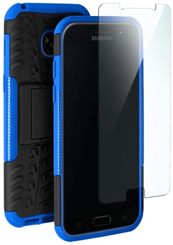 moex Panzerhülle kompatibel mit Samsung Galaxy A3 (2017) - Handyhülle mit Panzerglas, extrem stoßfest, Panzer Outdoor Hülle 360 Grad, Blau Schwarz