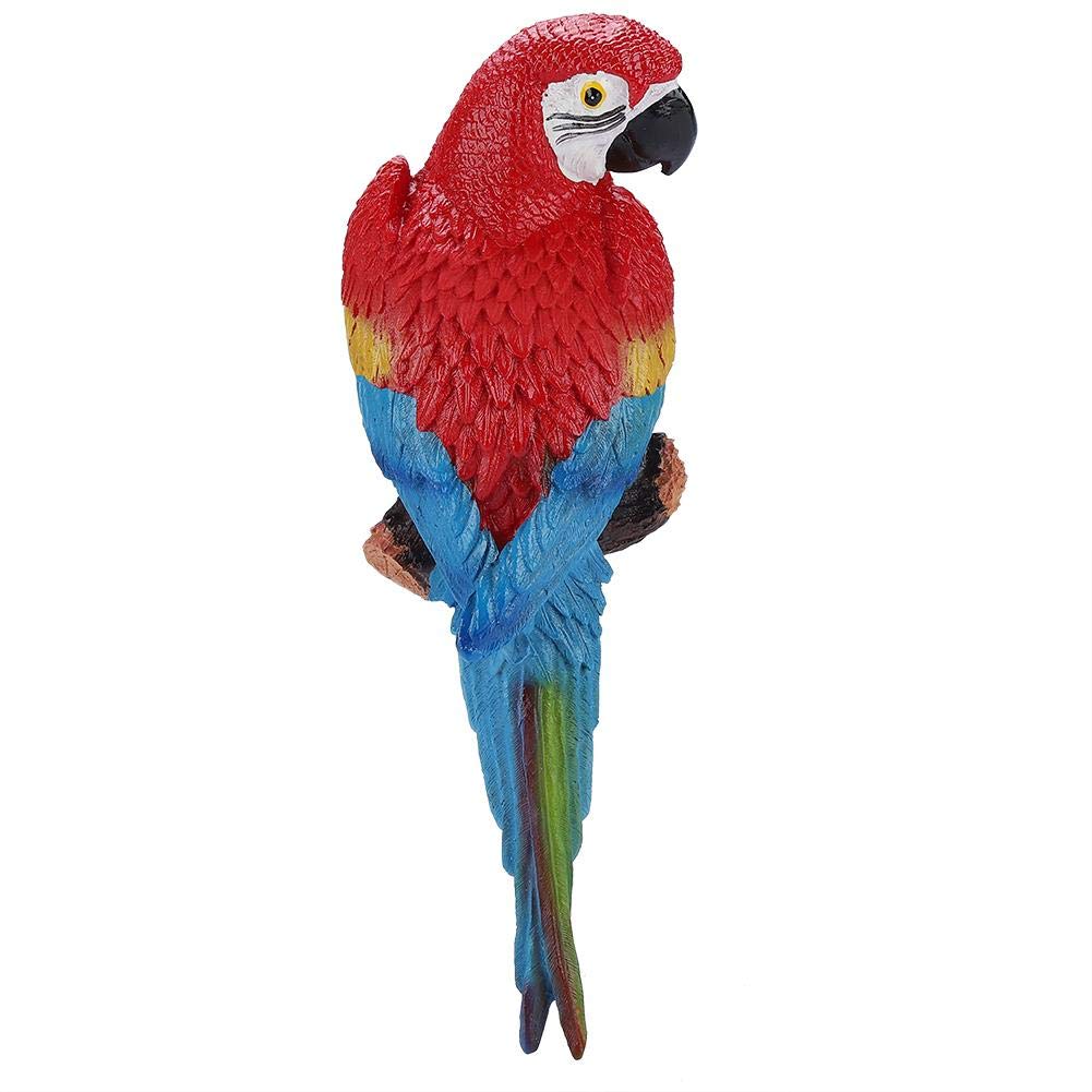 OKBY Papagei Spielzeug - Harz lebensechte Vogel Ornament Figur Papagei Modell Spielzeug Garten Skulptur Wanddekoration(Red Left)