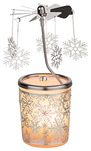 MaMeMi WEIHNACHTLICHES WINDLICHT/Teelichtkarussel aus Glas, Windlicht- Karussell [Motiv Schneeflocke] Höhe 15 cm insgesamt, Teelicht inklusive
