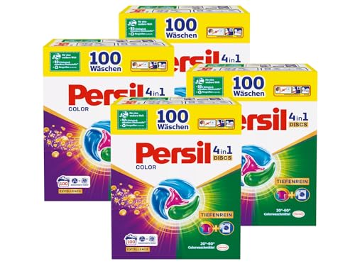 Persil Color 4in1 DISCS 400 Waschladungen (4x 100WL), Waschmittel mit Tiefenrein Technologie, Colorwaschmittel für reine Wäsche und hygienische Frische für die Maschine
