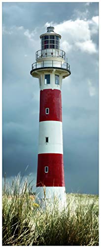 Wallario Glasbild Leuchtturm am Strand - 32 x 80 cm in Premium-Qualität: Brillante Farben, freischwebende Optik